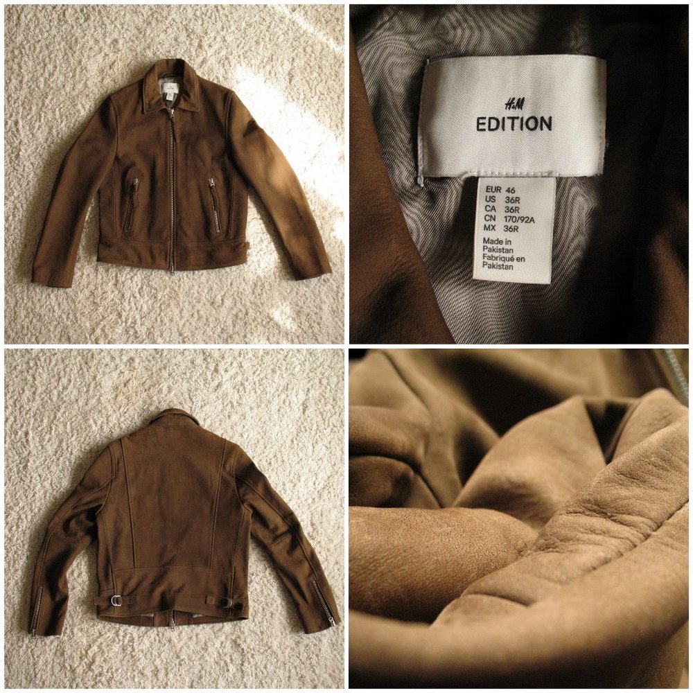 H&M Edition Suede Jacket 36 Brown Goatskin Cafe Racer LEATHER